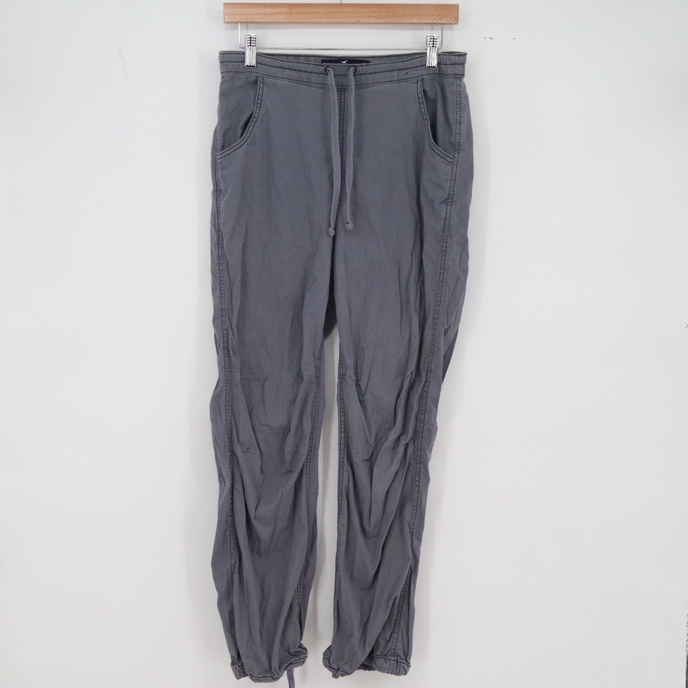 Hollister Pants Womens S Adjustable-Rise Parachute Baggy Gray Drawstring